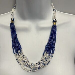 Vintage Evil Eye beaded necklace blue and white